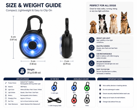 Dalkeith Pet ClipGlow Rechargeable LED Dog Collar Light