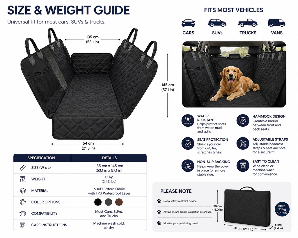 Dalkeith Pet FurGuard Car Seat Cover Hammock for Dogs